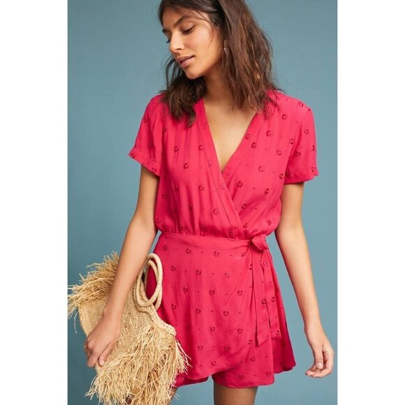 Anthropologie Women's Wrap Pink/Red Bohemian Romper - Small - Picture 1 of 13